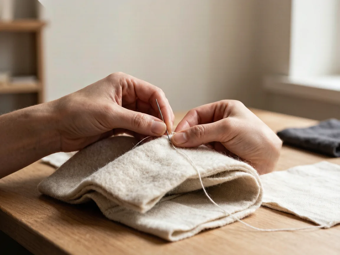 Close-up of skilled craftsmanship working with textile and felt materials