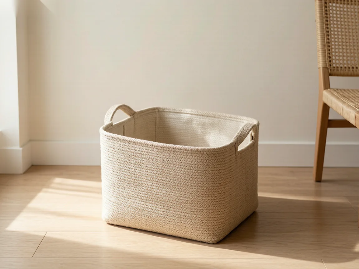 Handmade fabric basket in a premium minimalist interior