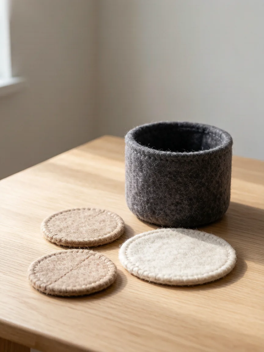 Minimal felt home décor objects in neutral tones